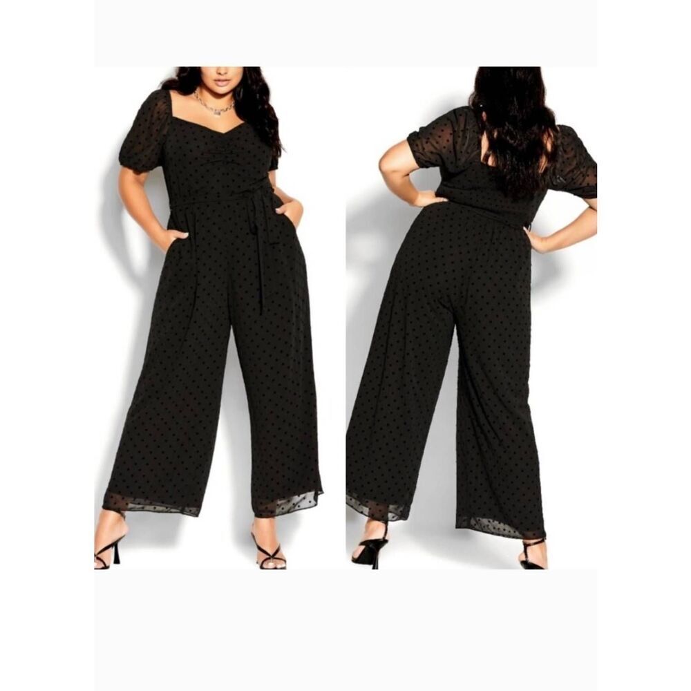 City Chic Jumpsuit Spot About Women's Plus 16 16W 0XL Black Polka Dot NWT